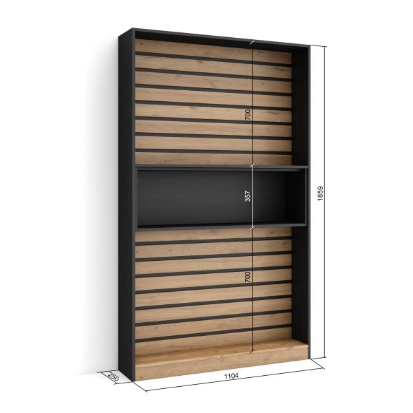 Libreria Estanteria 110x186x25 Roble y Negro Innovation Home Furnish Sl.