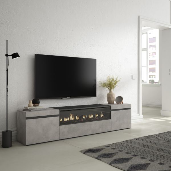 Mueble Tv Televisión 200x45x35 Cemento Innovation Home Furnish Sl.