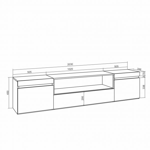 Mueble Tv Televisión 200x45x35 Cemento Innovation Home Furnish Sl.